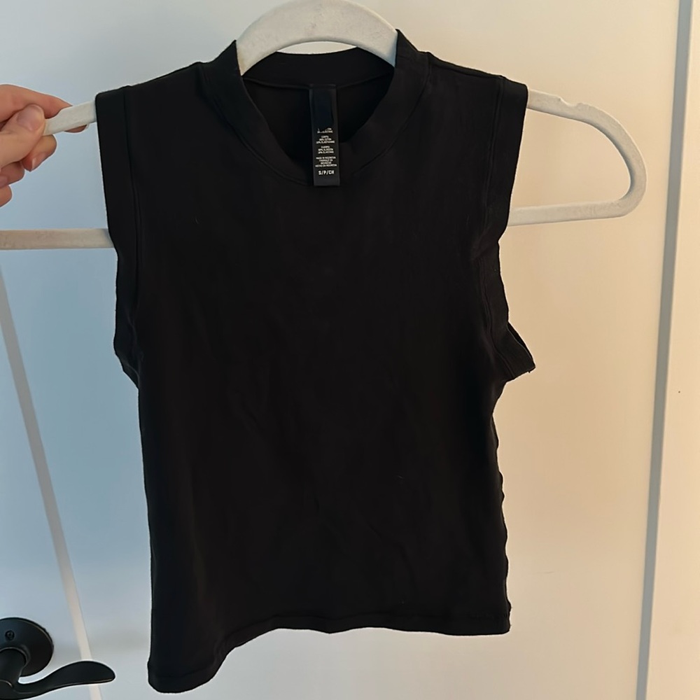 Skims Black Cotton Jersey Mock Neck Tank Top